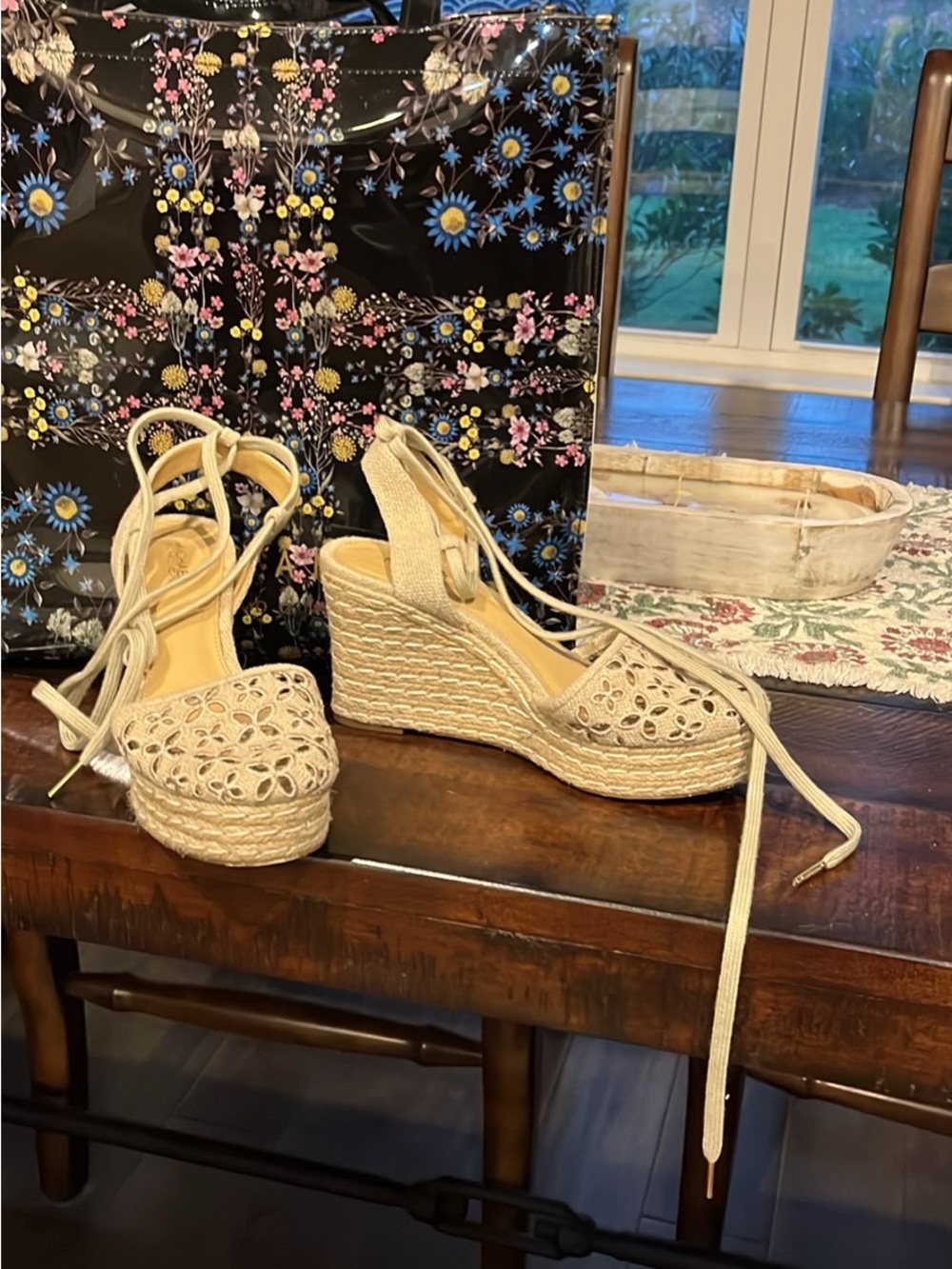 Michael Kors Natural Beige Espadrille Wedge Sandals